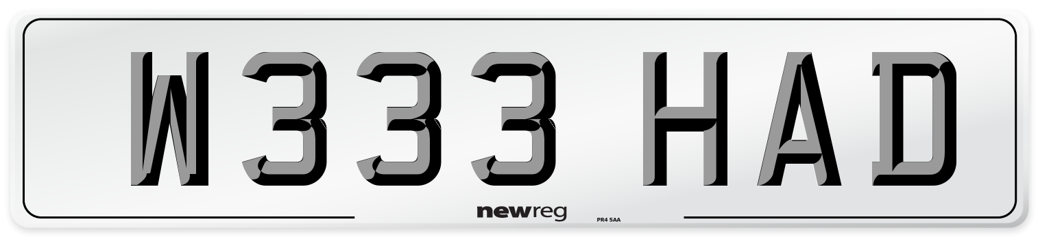 W333 HAD Number Plate from New Reg